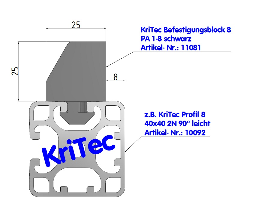 KriTec Befestigungsblock 8 PA 1-8 schwarz