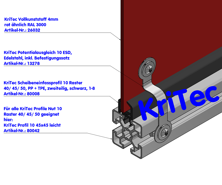 KriTec Scheibeneinfassprofil 10 Raster 40/ 45/ 50, PP + TPE, zweiteilig, schwarz, 1-8