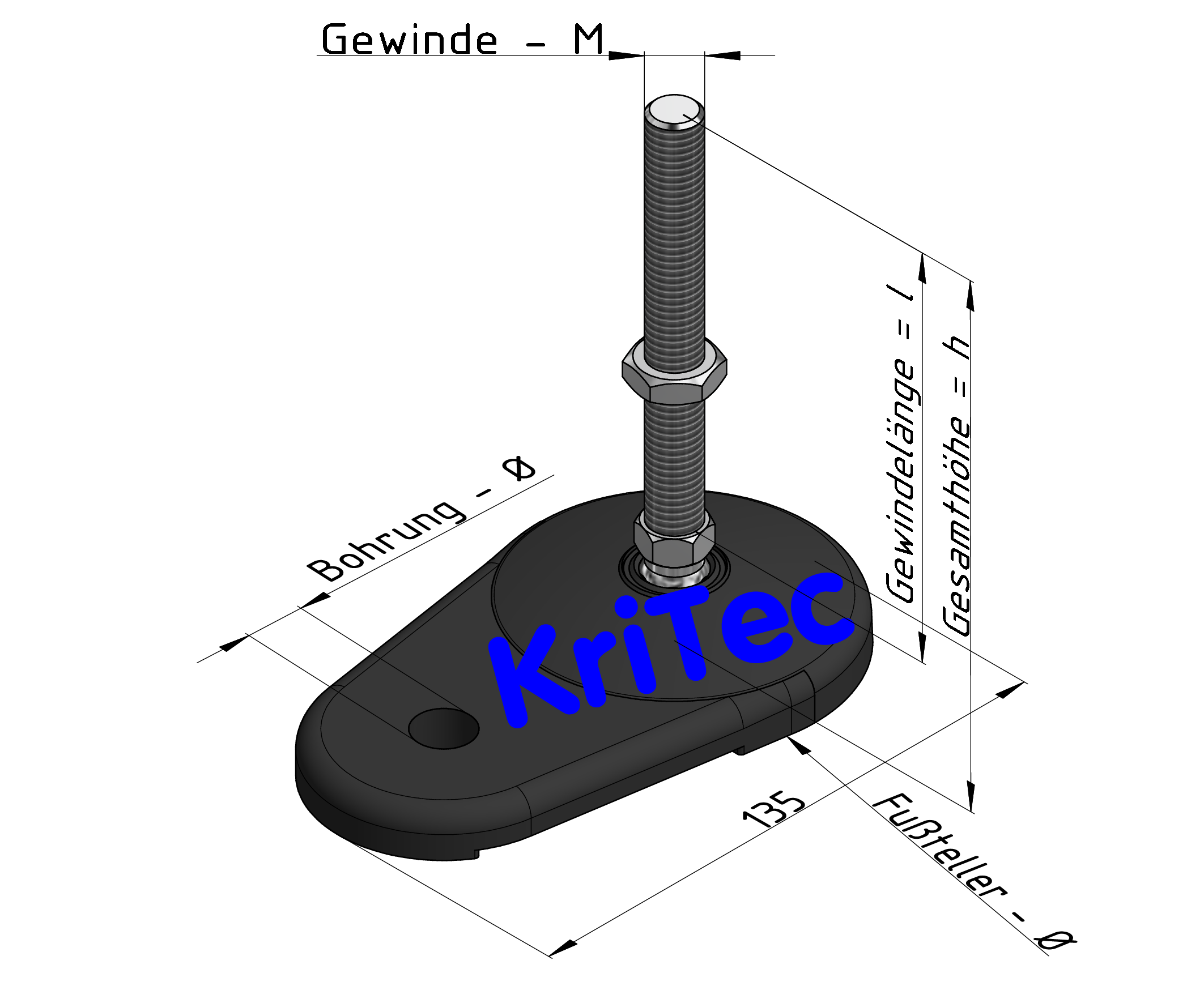 KriTec Stellfuß Zn 80 mit integrierter Befestigungslasche
