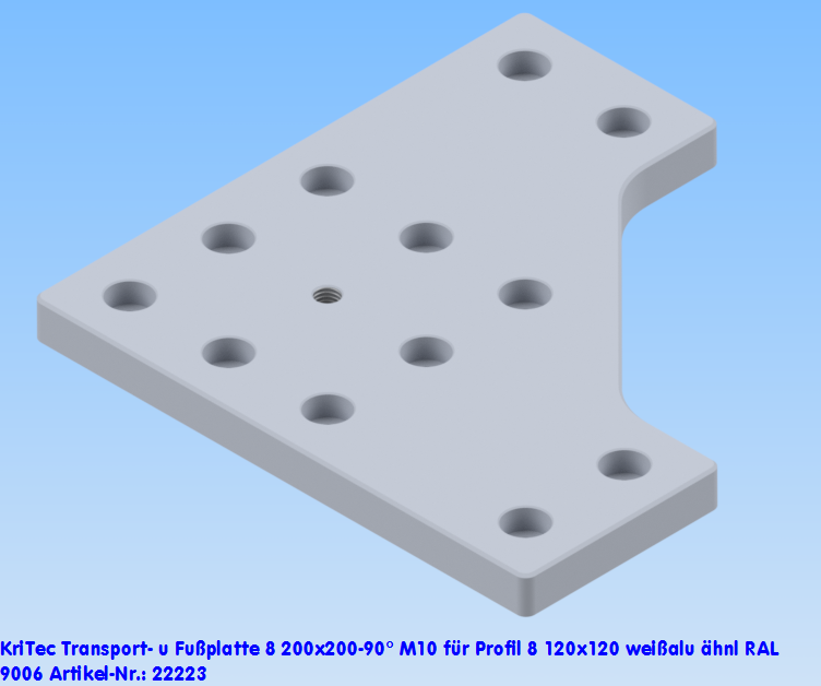 KriTec Transport- und Fußplatte 8 200x200-90° M10 für Profil 8 120x120 weißaluminium