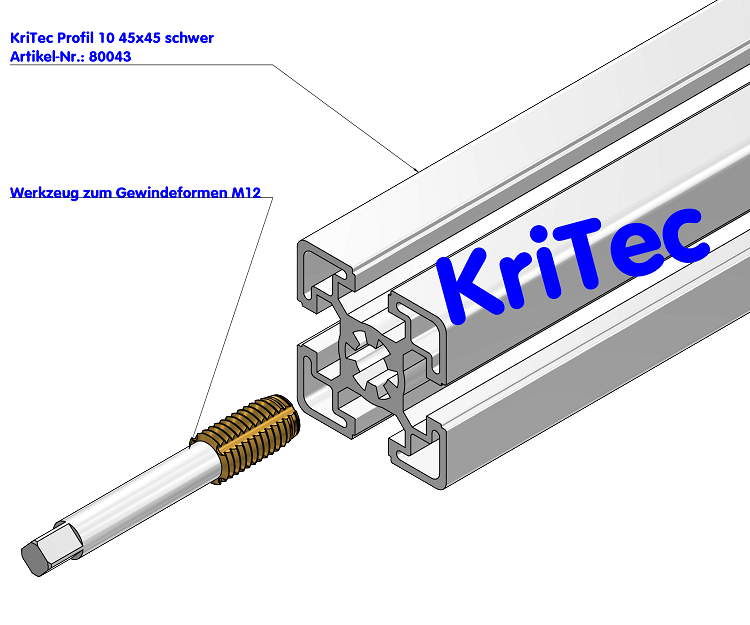 KriTec Zentralschraube für Nut 10 Raster 40, 45, 50, 60 - M12x30-T50