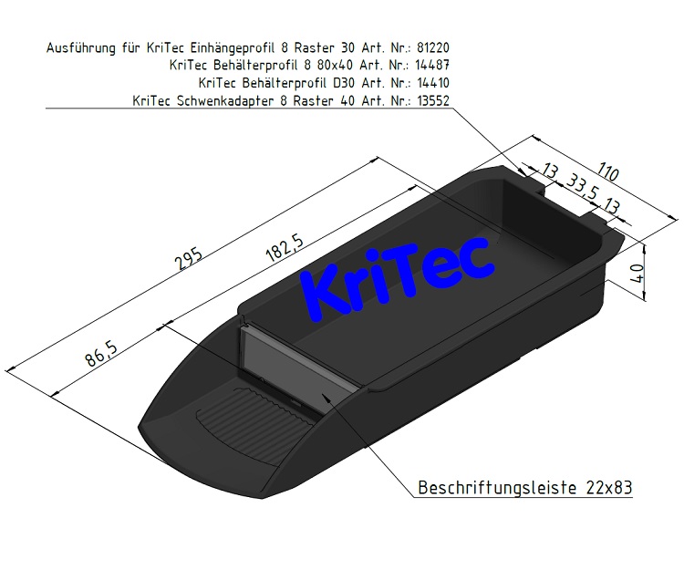 KriTec Greifschale Schiene 110x295x40