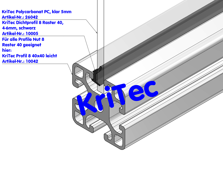 KriTec Dichtprofil 8 Raster 40, 4-6mm, Standard, schwarz