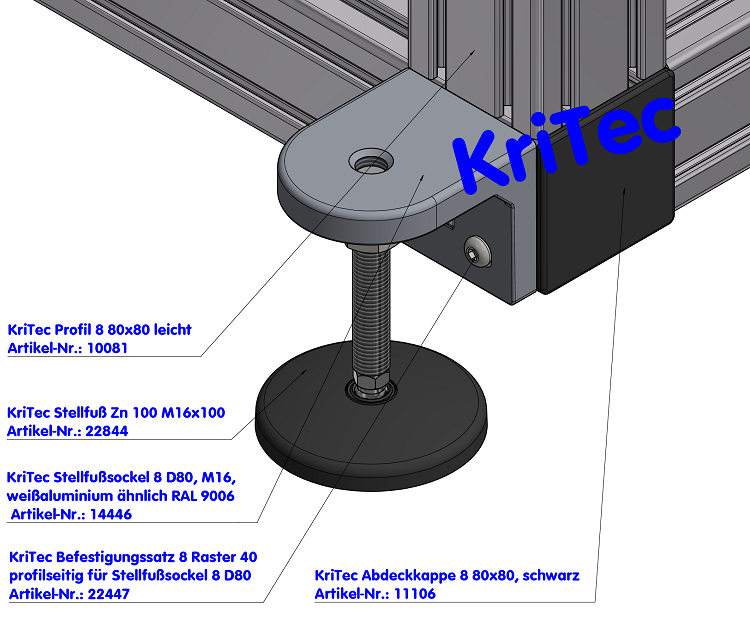 KriTec Stellfußsockel 8 D80, weißaluminium ähnlich RAL 9006