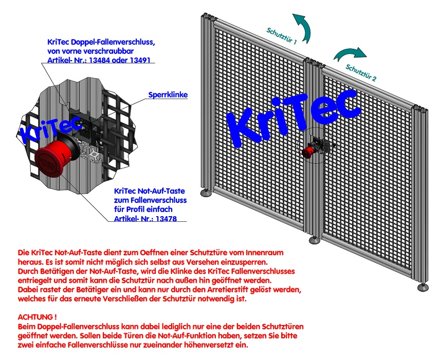 KriTec Doppel-Fallenverschluss, verschiedenschliessend, anschraubbar von vorne