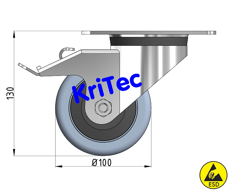 KriTec Lenkrolle D100 Doppelfeststeller 140x110 ESD