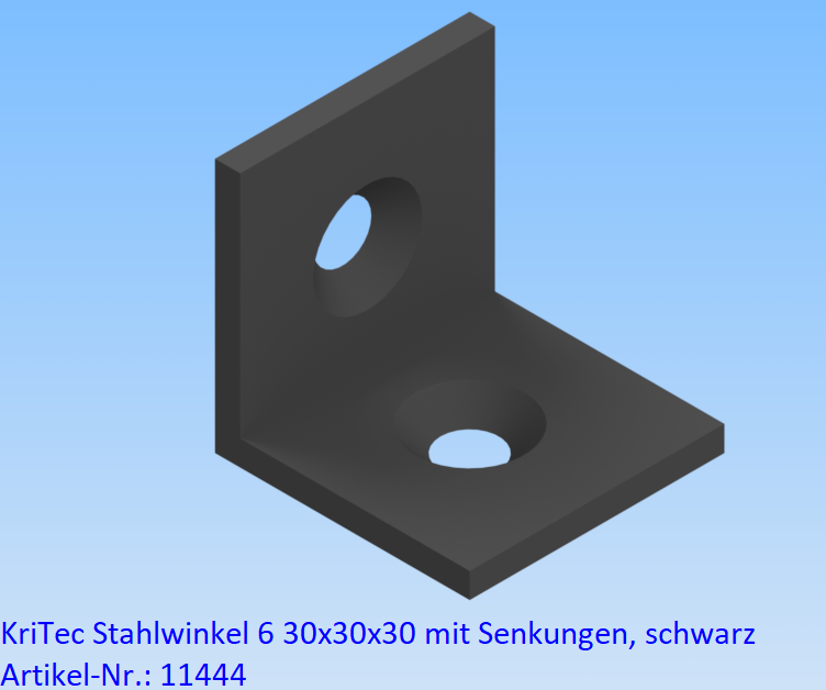 KriTec Stahlwinkel 6 30x30x30 mit Senkungen, schwarz