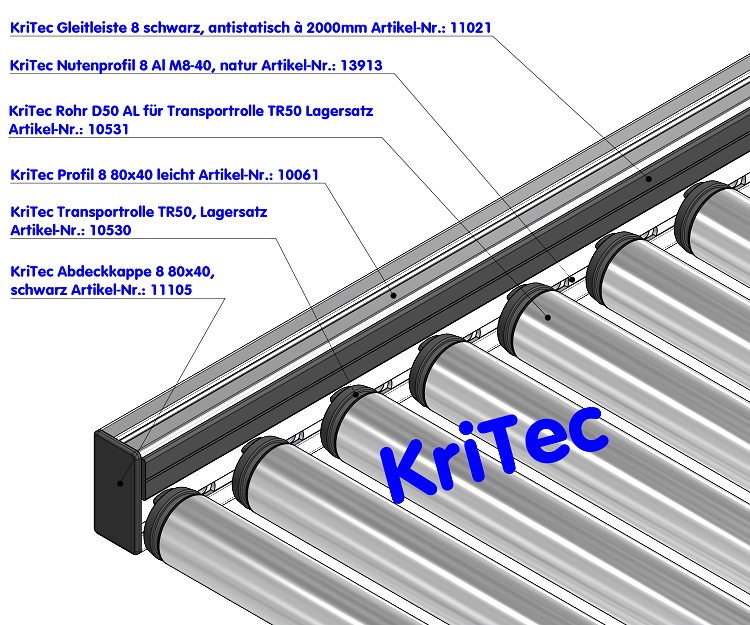 KriTec Rohr D50 AL für Transportrolle TR50 Lagersatz