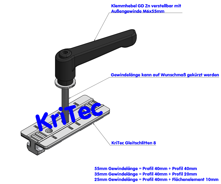 KriTec Gleitschlitten-Führung 8 80x40 mit Schlittenklemmung