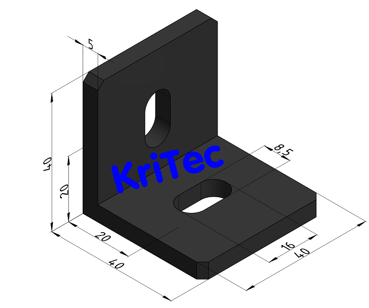 KriTec Stahlwinkel 8 40x40x40x5 mit Langlöchern 90° versetzt, schwarz