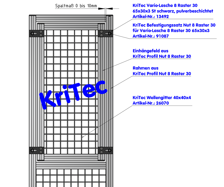 KriTec Vario-Lasche 8 Raster 30 65x30x3 St schwarz, pulverbeschichtet