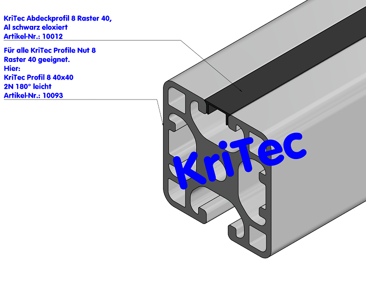 KriTec Abdeckprofil 8 Raster 40, Al schwarz eloxiert