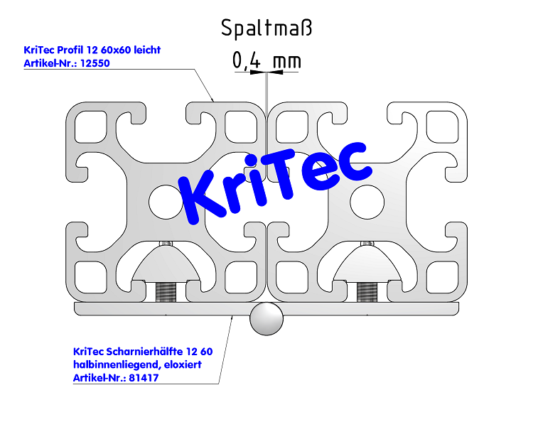 KriTec Scharnierhälfte 12 60 halbinnenliegend, eloxiert