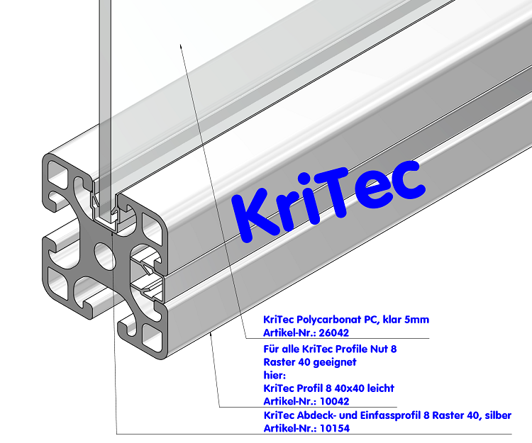 KriTec Abdeck- und Einfassprofil 8 Raster 40, alu silber