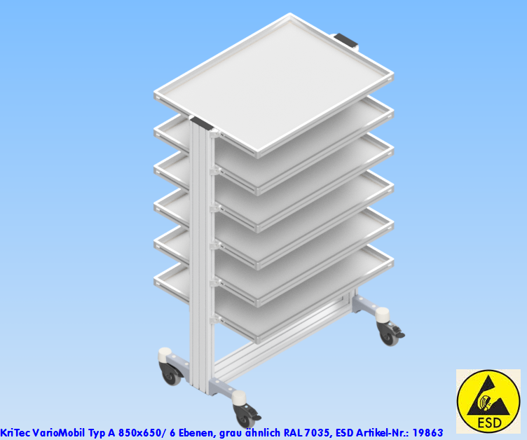 KriTec VarioMobil Typ A 850x650/ 6 Ebenen, grau ähnlich RAL 7035, ESD