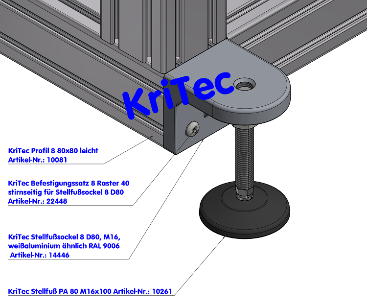KriTec Stellfußsockel 8 D80, weißaluminium ähnlich RAL 9006