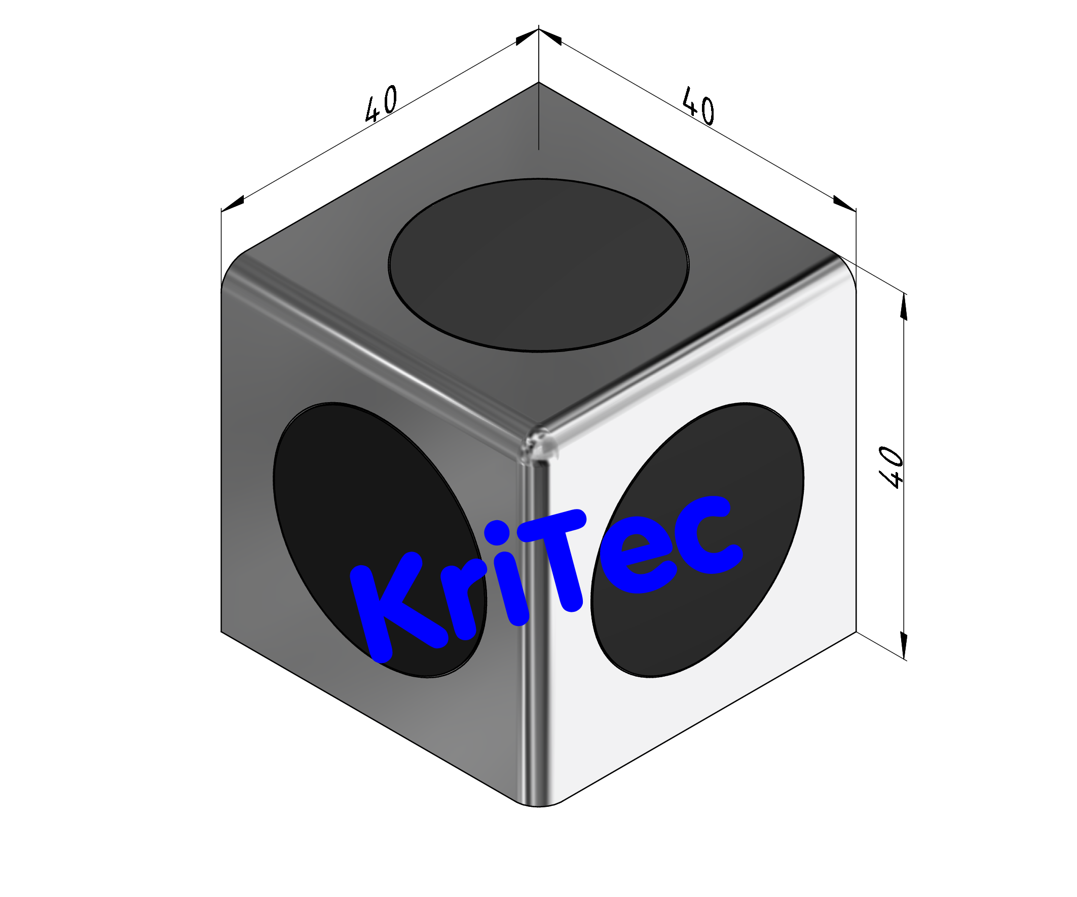 KriTec Würfelverbindungssatz 10 40x40x40 Eck 3D inkl. 3 Abdeckkappen schwarz