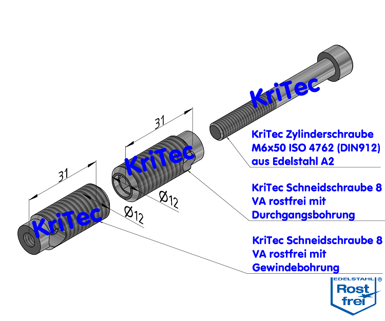 KriTec Automatik-Stoßverbindungssatz 8, VA rostfrei