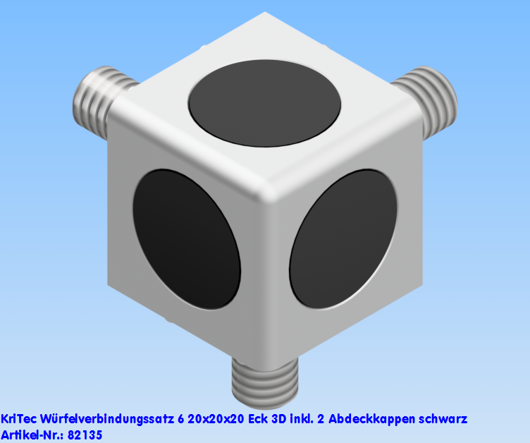 KriTec Würfelverbindungssatz 6 20x20x20 Eck 3D inkl. 3 Abdeckkappen schwarz