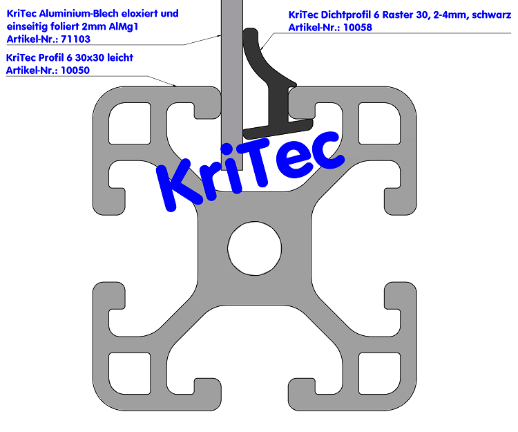 KriTec Dichtprofil 6 Raster 30, 2-4mm schwarz