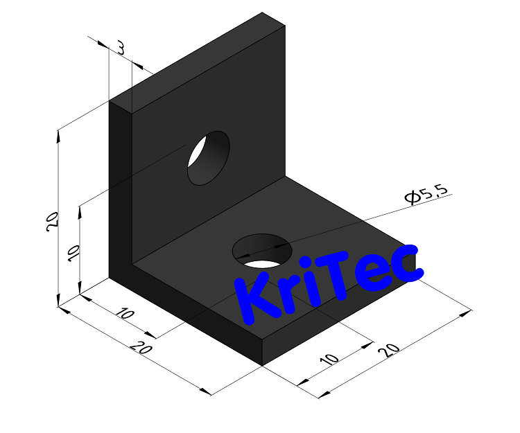 KriTec Aluwinkel 5 20x20x20x3, schwarz pulverbeschichtet