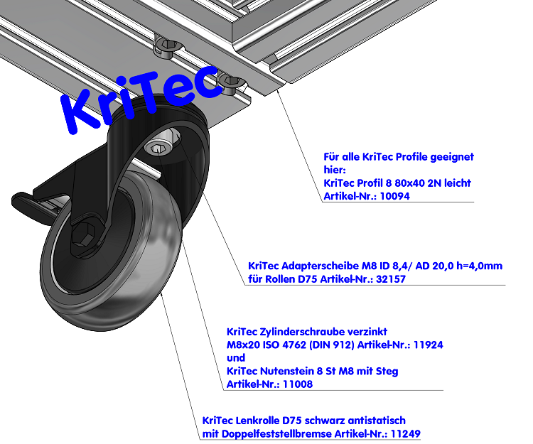 KriTec Adapterscheibe M8 ID 8,4/ AD 20,0 h=4,0mm für Rollen D75