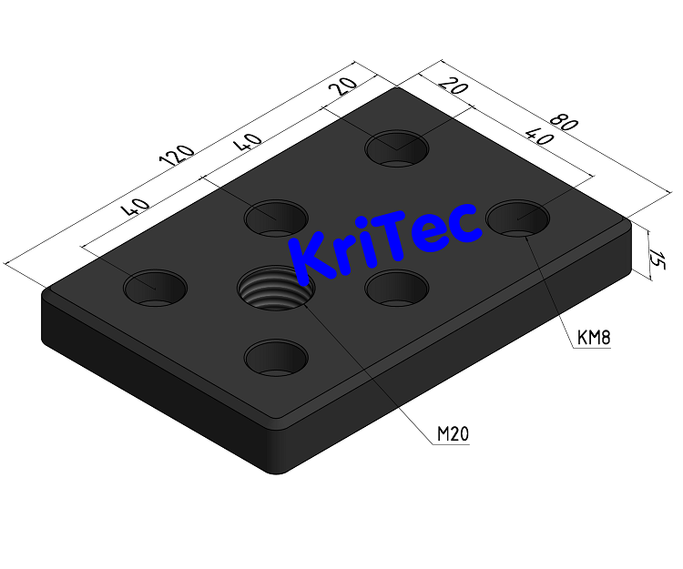 KriTec Transport- und Fußplatte 8 St 120x80x15 M20, schwarz