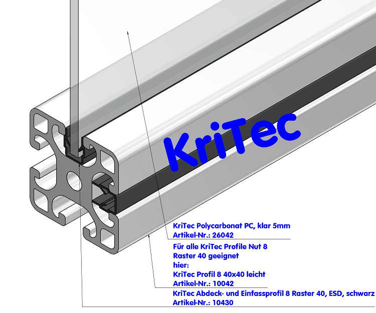 KriTec Abdeck- und Einfassprofil 8 Raster 40, ESD, schwarz