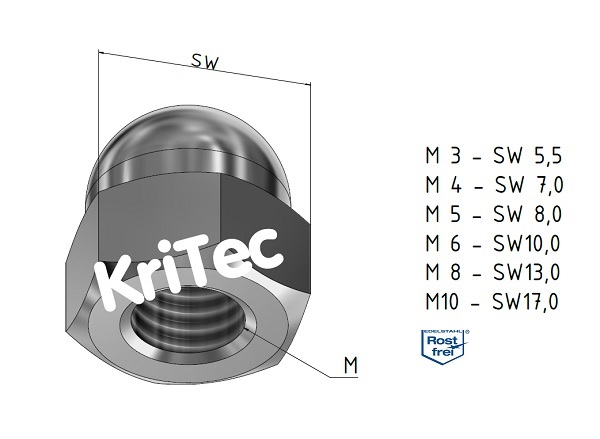 KriTec Hutmuttern DIN 1587 VA rostfrei