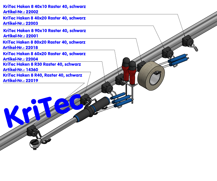 KriTec Haken 8 R30 Raster 40, schwarz