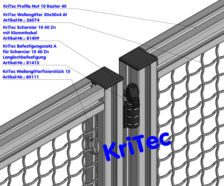 KriTec Scharnier 10 40 Zn mit Klemmhebel