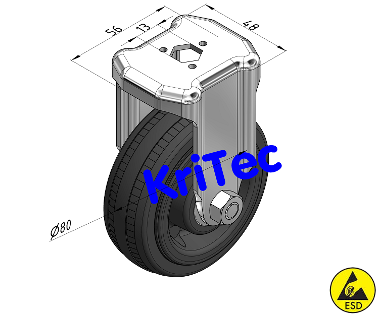 KriTec Bockrolle D80 Vollgummi schwarz ESD