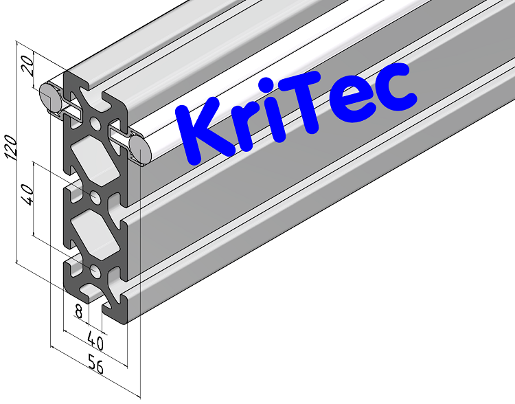 KriTec Linearschlitten-Profilträgerset 8 120x40 schwer, Welle D14, hochkant