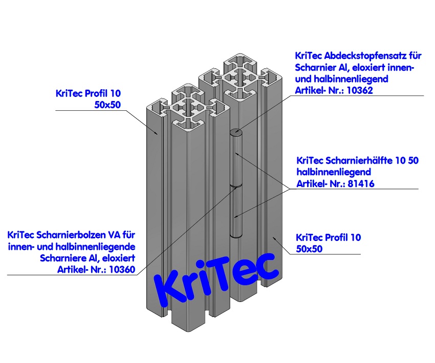 KriTec Scharnierhälfte 10 50 halbinnenliegend, eloxiert