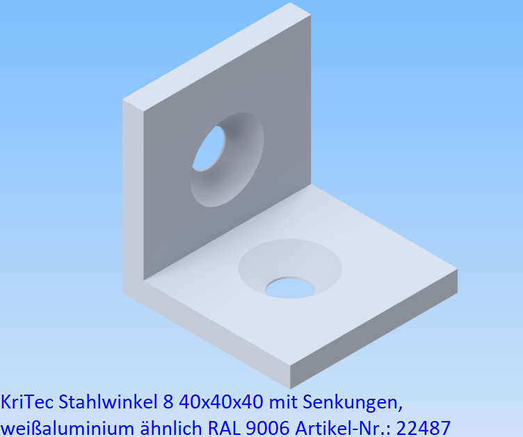 KriTec Stahlwinkel 8 40x40x40 mit Senkungen, weißaluminium ähnlich RAL 9006
