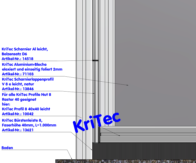 KriTec Bürstenleiste 8, Faserhöhe 40mm