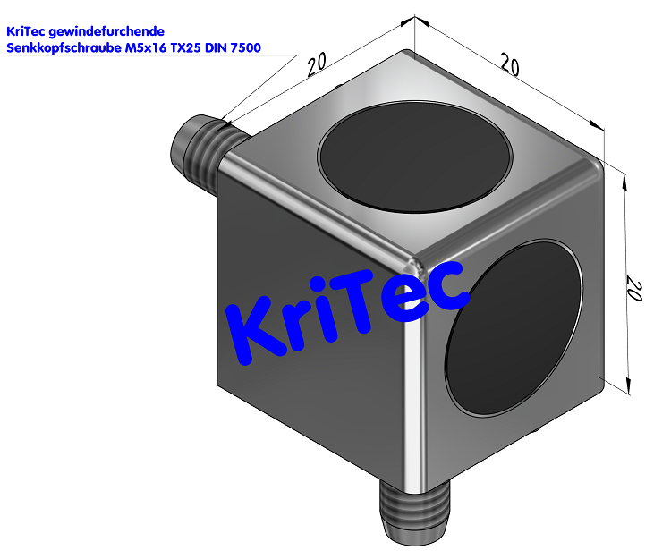 KriTec Würfelverbindungssatz 5 20x20x20 Winkel 2D inkl. 2 Abdeckkappen schwarz