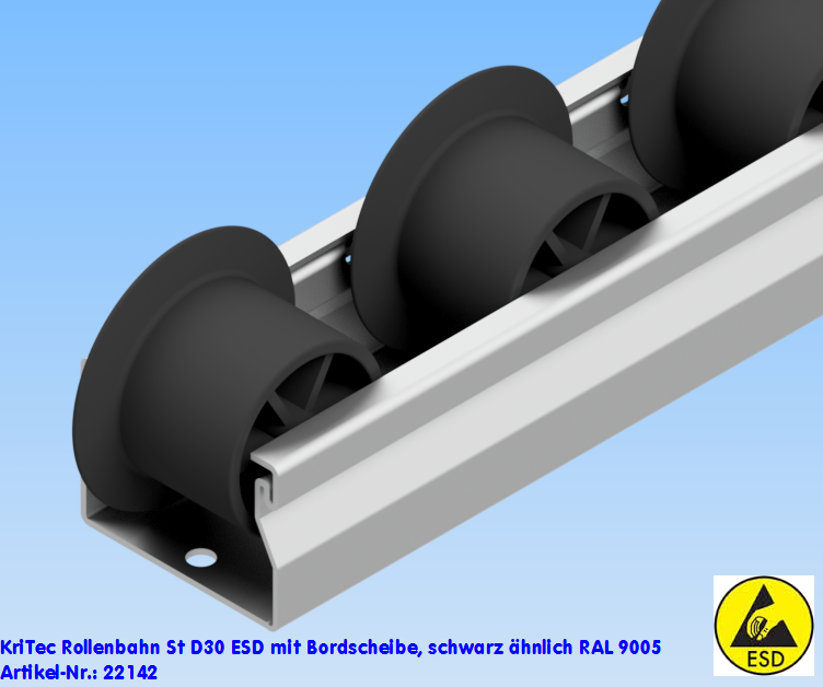 KriTec Rollenbahn St D30 ESD mit Bordscheibe, schwarz ähnlich RAL 9005