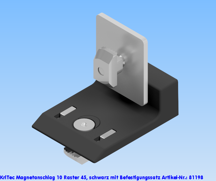 KriTec Magnetanschlag 10 Raster 45, schwarz mit Befestigungssatz