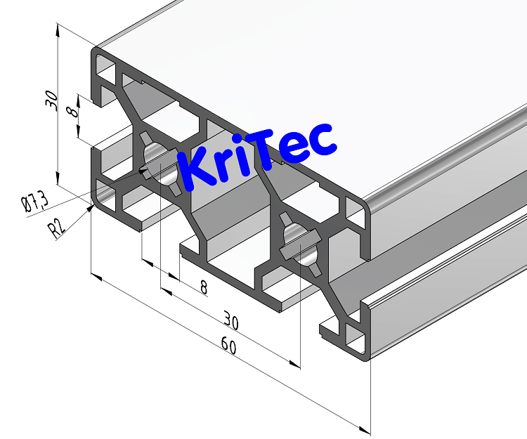 KriTec Profil 8 60x30 2N (2 Nuten geschlossen, 4 Nuten offen)