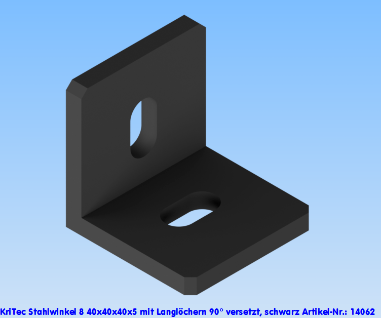 KriTec Stahlwinkel 8 40x40x40x5 mit Langlöchern 90° versetzt, schwarz