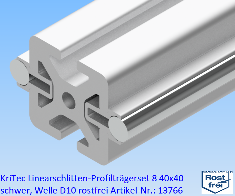 KriTec Linearschlitten-Profilträgerset 8 40x40 schwer, Welle D10 rostfrei