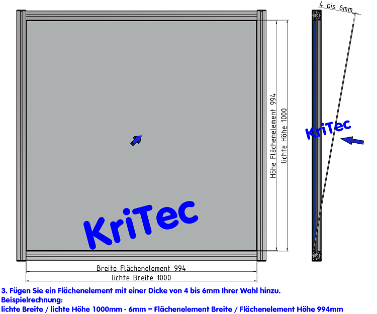 KriTec Scheibeneinfassleiste 8 2-4mm, grau ähnlich RAL 7042