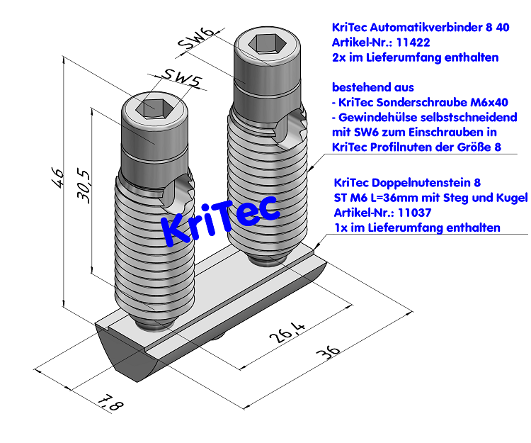 KriTec Automatik-Verbindungssatz 8 40 Raster 40