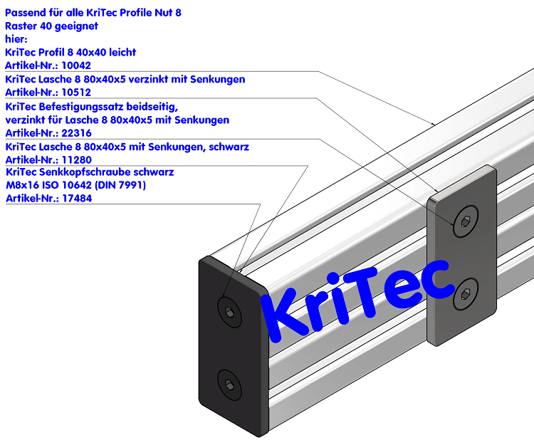 KriTec Lasche 8 80x40x5 Stahl, schwarz pulverbeschichtet