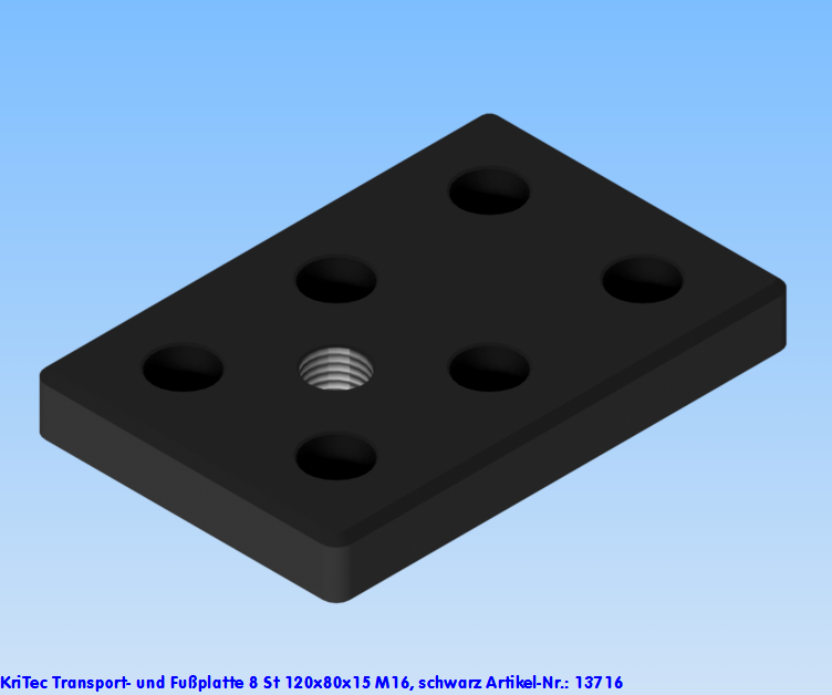 KriTec Transport- und Fußplatte 8 St 120x80x15 M16, schwarz
