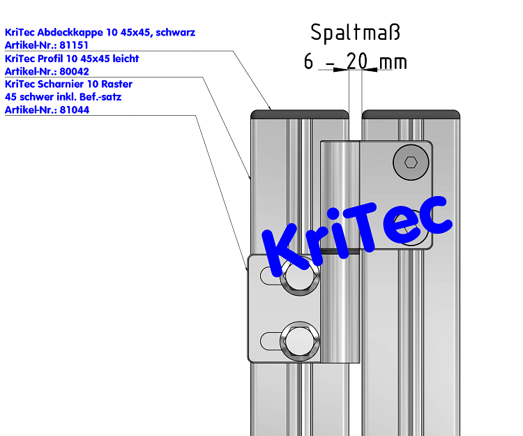 KriTec Scharnier 10 Raster 45 schwer inkl. Befestigungssatz