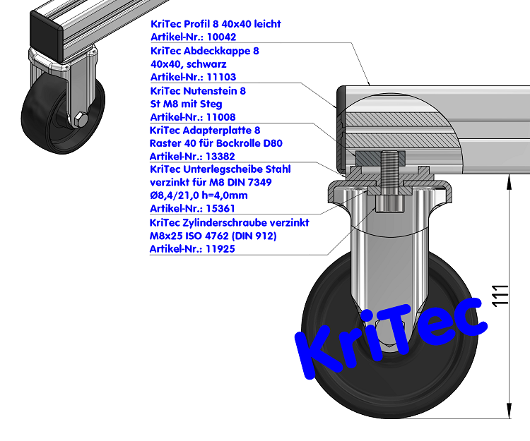 KriTec Bockrolle D80 TPE grau