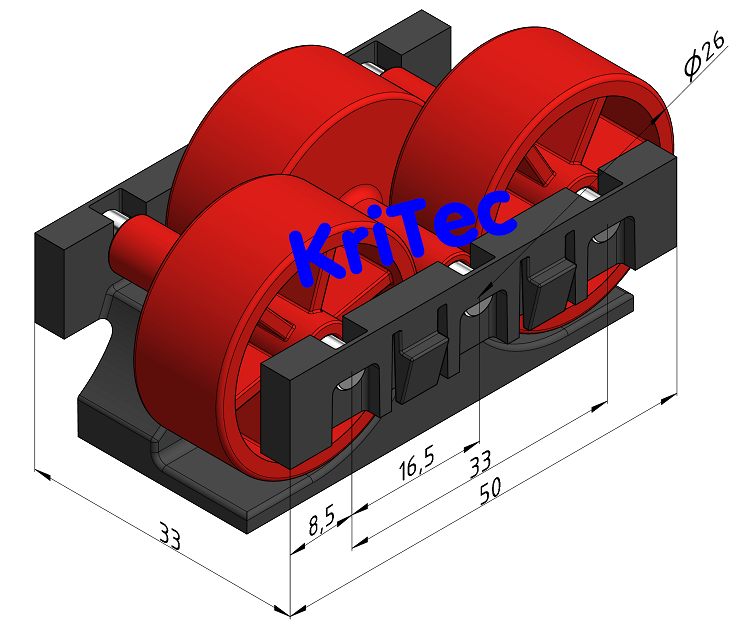 KriTec Rollenelement D28 mit Rolle H26 rot ähnl. RAL 3020