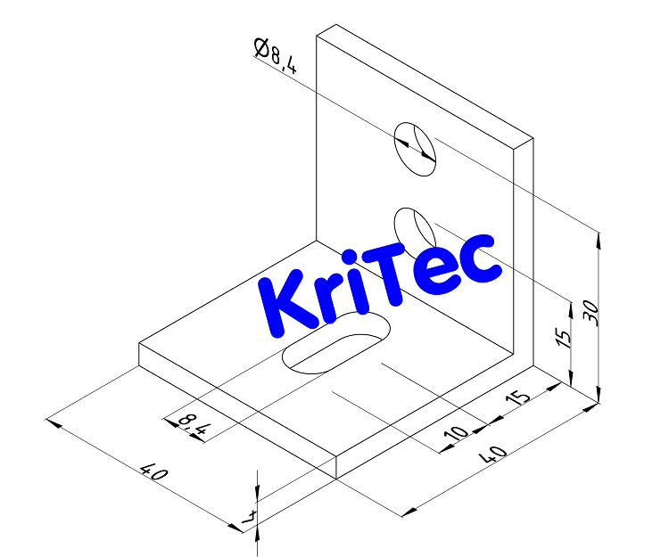 KriTec Befestigungswinkel 10 Al 40x40x40x4 mit 2 Bohrungen und Langloch einseitig